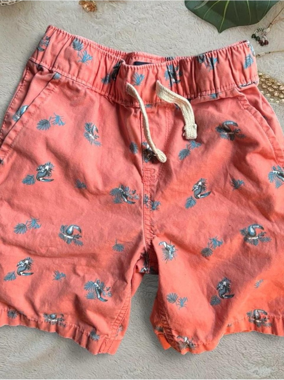 The Children's Place Coral Drawstring Shorts with Blue Tropical Print